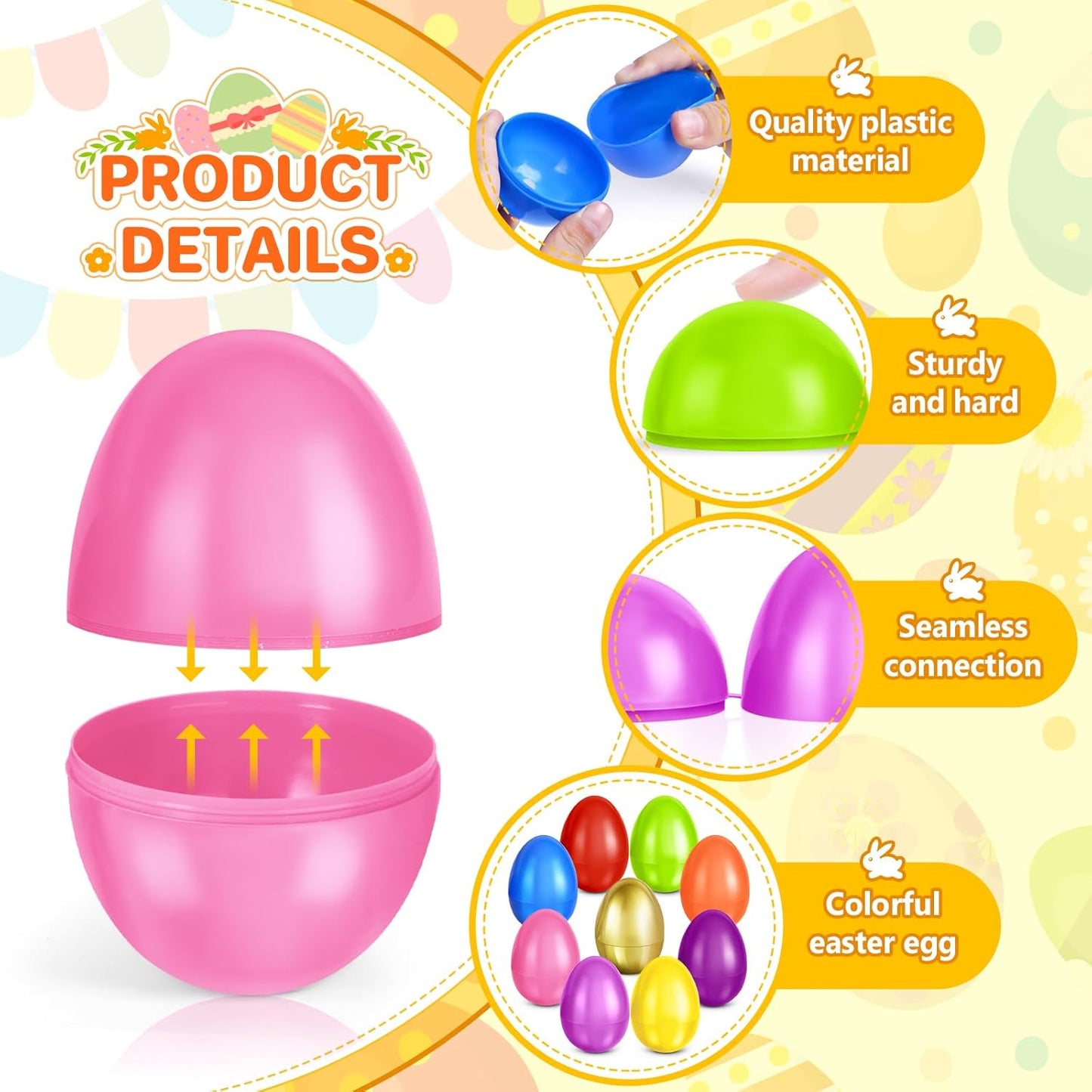 SpringFlower 60 Pcs Colorful Unfilled Easter Eggs - 2.3” Plastic Eggs with 1 Golden Egg for Candy & Treats