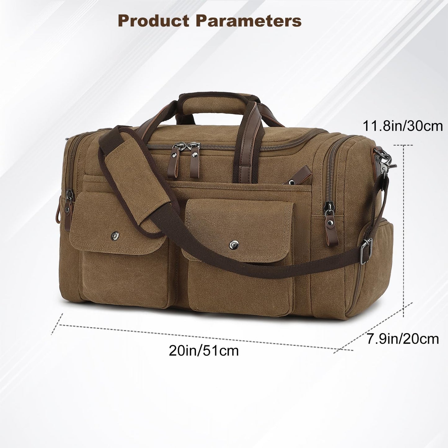 Koolehaoda Duffle Bag for Travel, 50L Canvas Travel Duffel Bags Overnight Weekend Gym Carry On Luggage Bag with Shoes Compartment Travel Bag for Men & Women (204-Coffee)