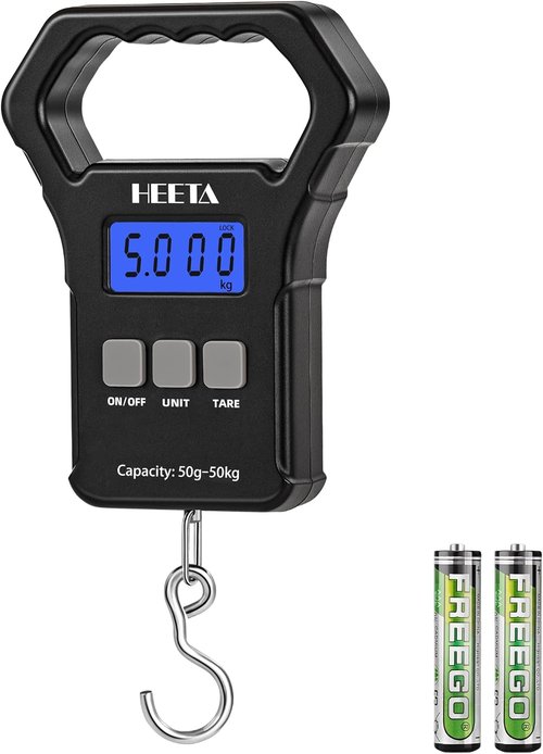 HEETA Digital Fishing Scale - 110lb/50kg Capacity, Backlit LCD, Non-Slip Handle & Hook | Perfect Fishing Gift for Men