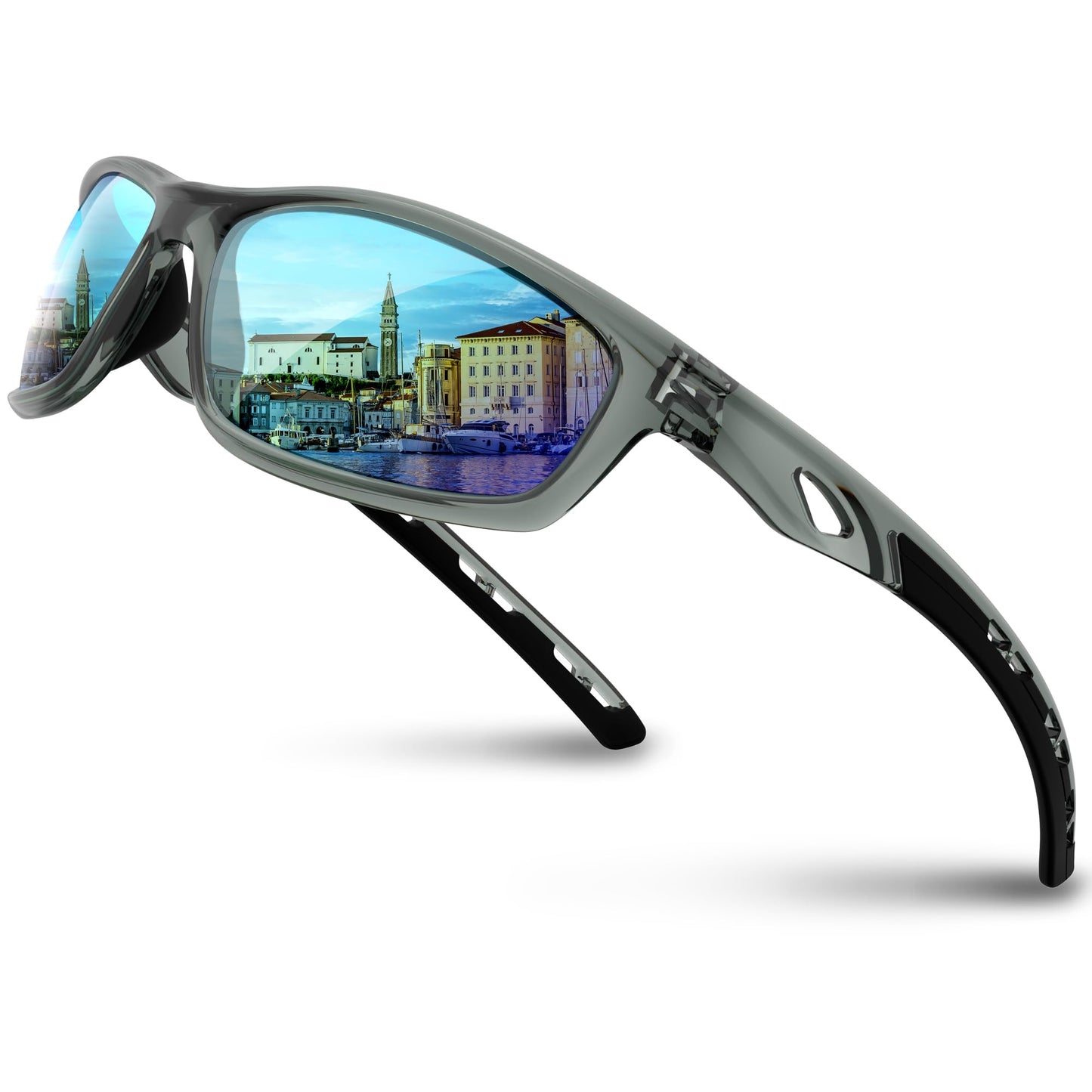RIVBOS Sunglasses for Men Women Polarized UV Protection Sports Fishing Driving Shades Cycling RB833-transparent Grey ice Blue