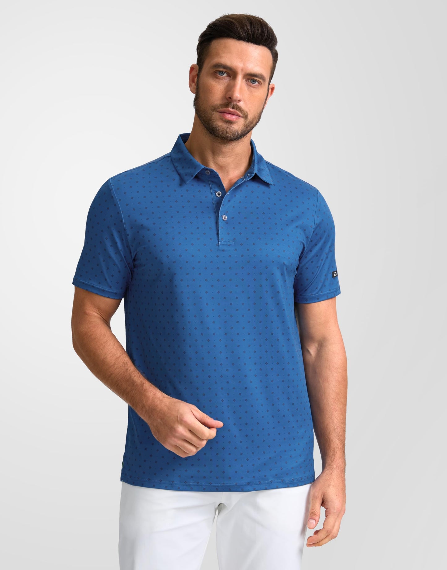 Obla Mens Golf Polo Shirts Short Sleeve Dry Fit Performance Moisture Wicking Casual Print Collared Golf Shirts for Men(Blue Circle_S)