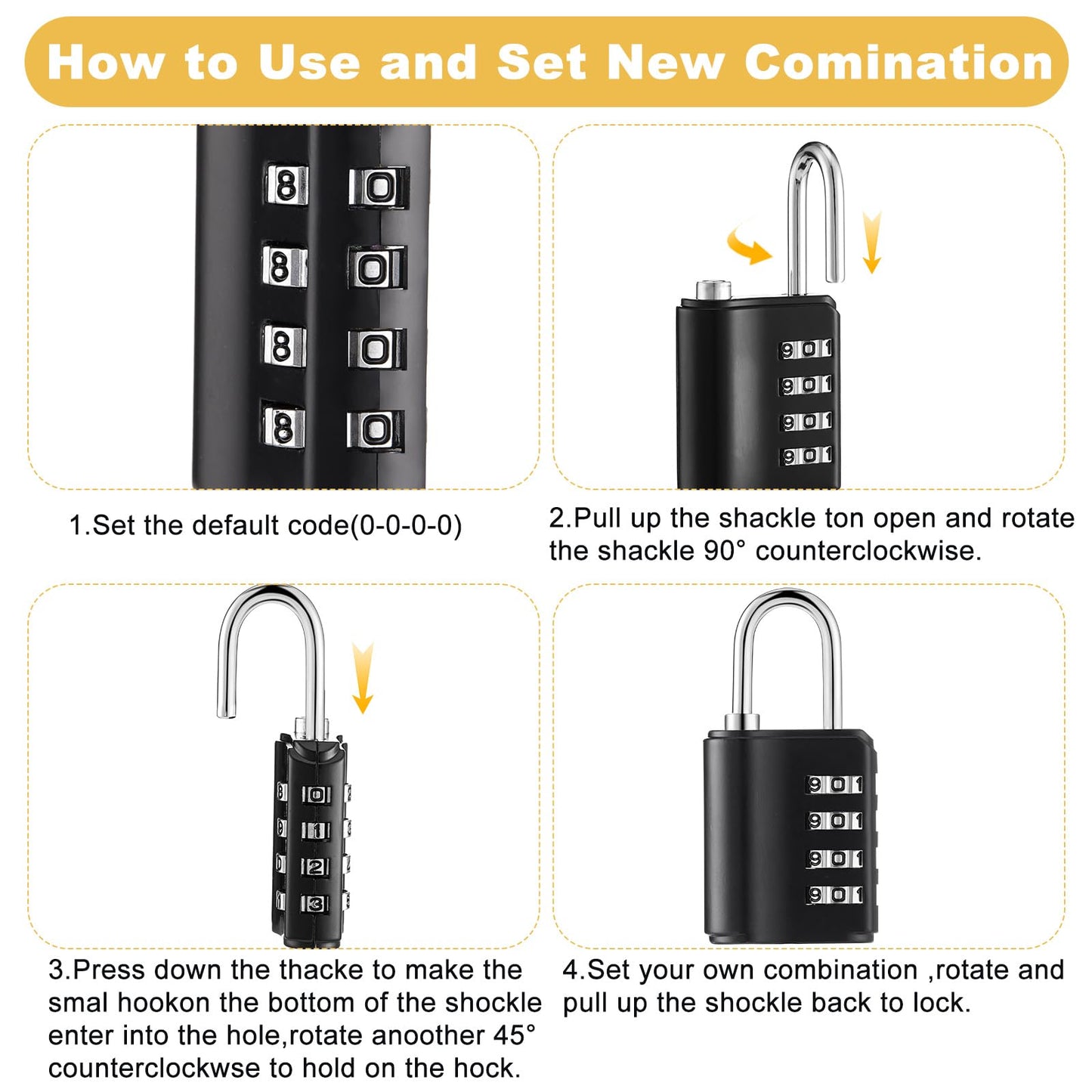 Kenning Combination Padlock 4 Digit Combination Lock with Keys Locker Resetable Security Outdoor Waterproof Lock for School Sports Gym Locker Employee Fence Case (Black Silver,30 Pcs)