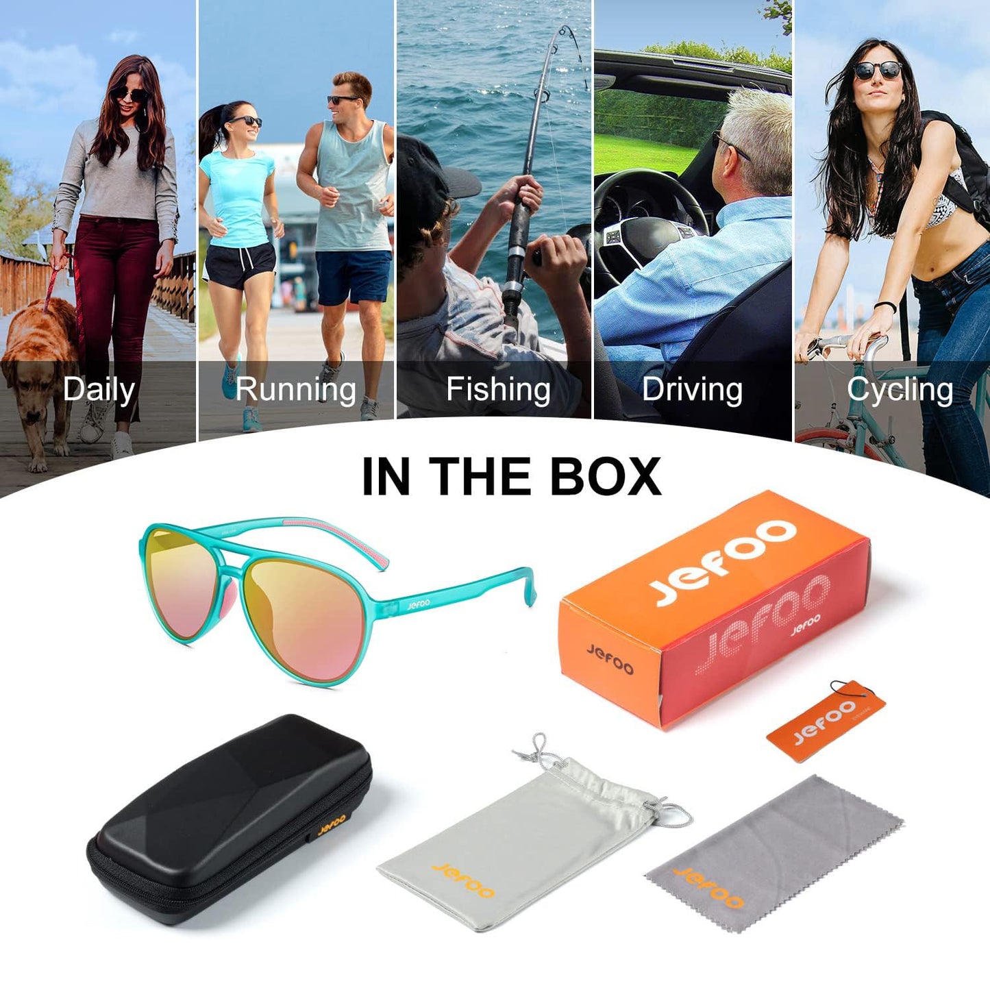 Jefoo Polarized Aviator Sunglasses for Women Men Retro Trendy Sports Sunglasses for Outdoor UV400 Protection