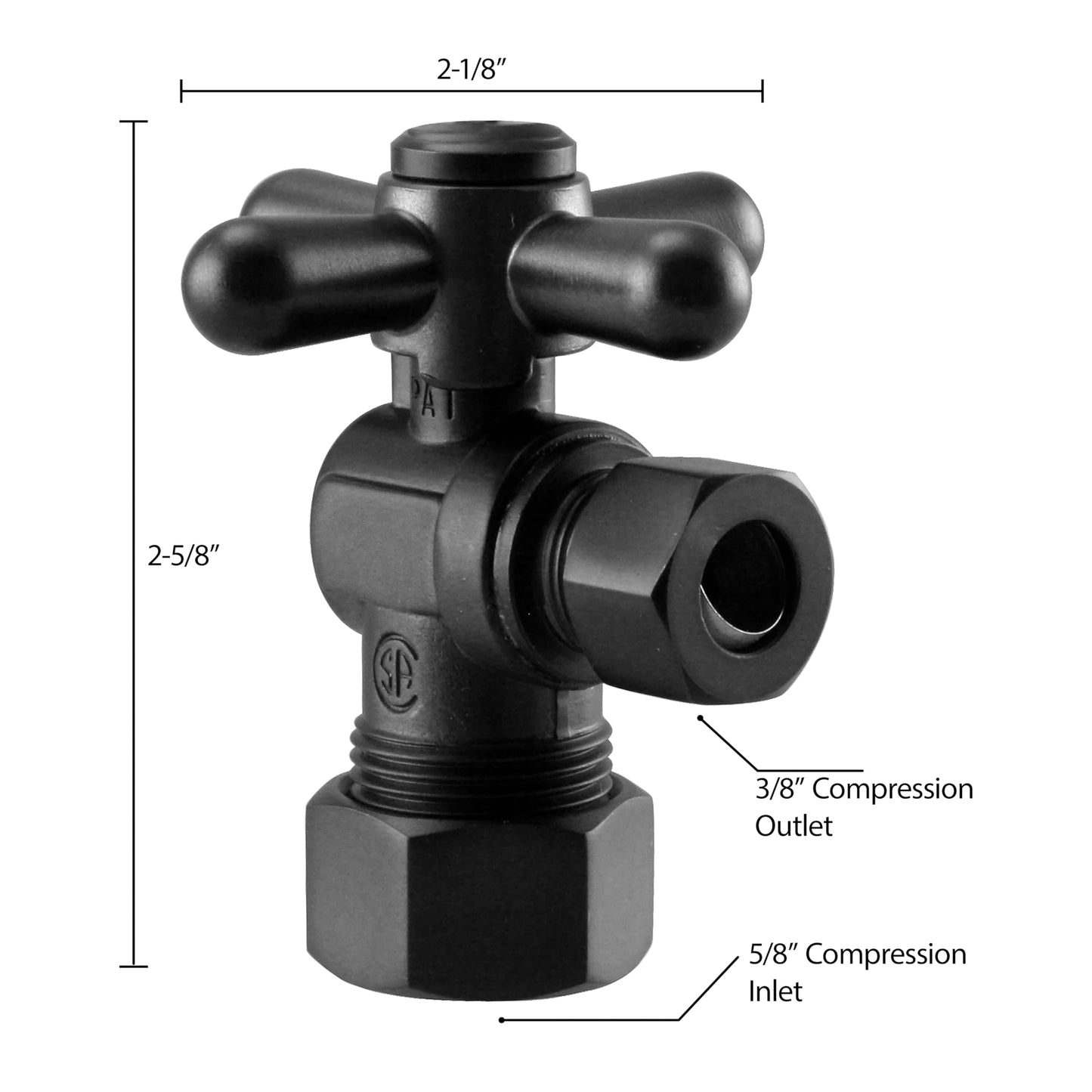 Westbrass D105BX-2-62 1/4-Turn Cross Handle Angle Stop Shut Off Valve, 5/8" OD x 3/8" OD, Matte Black (2-Pack)