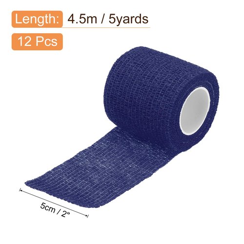 uxcell 12 Rolls Adhesive Elastic Tape Elastic Bandage,2" x 5 Yards Sports Elastic Wrap Flexible Stretch Athletic Wrist Tape for Tennis Racquet Grip Sports Knee Ankle,Navy Blue