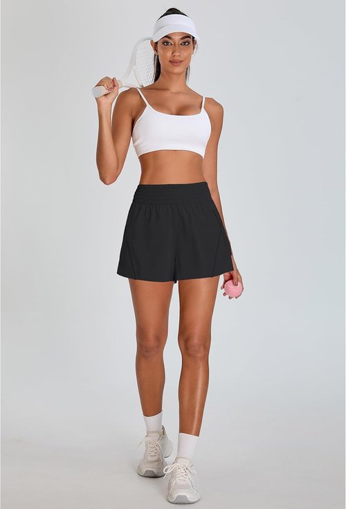 BMJL Women's Athletic Shorts - High Waisted 2.5" Running Shorts with Zipper Pocket | Sporty Yoga Gym Wear