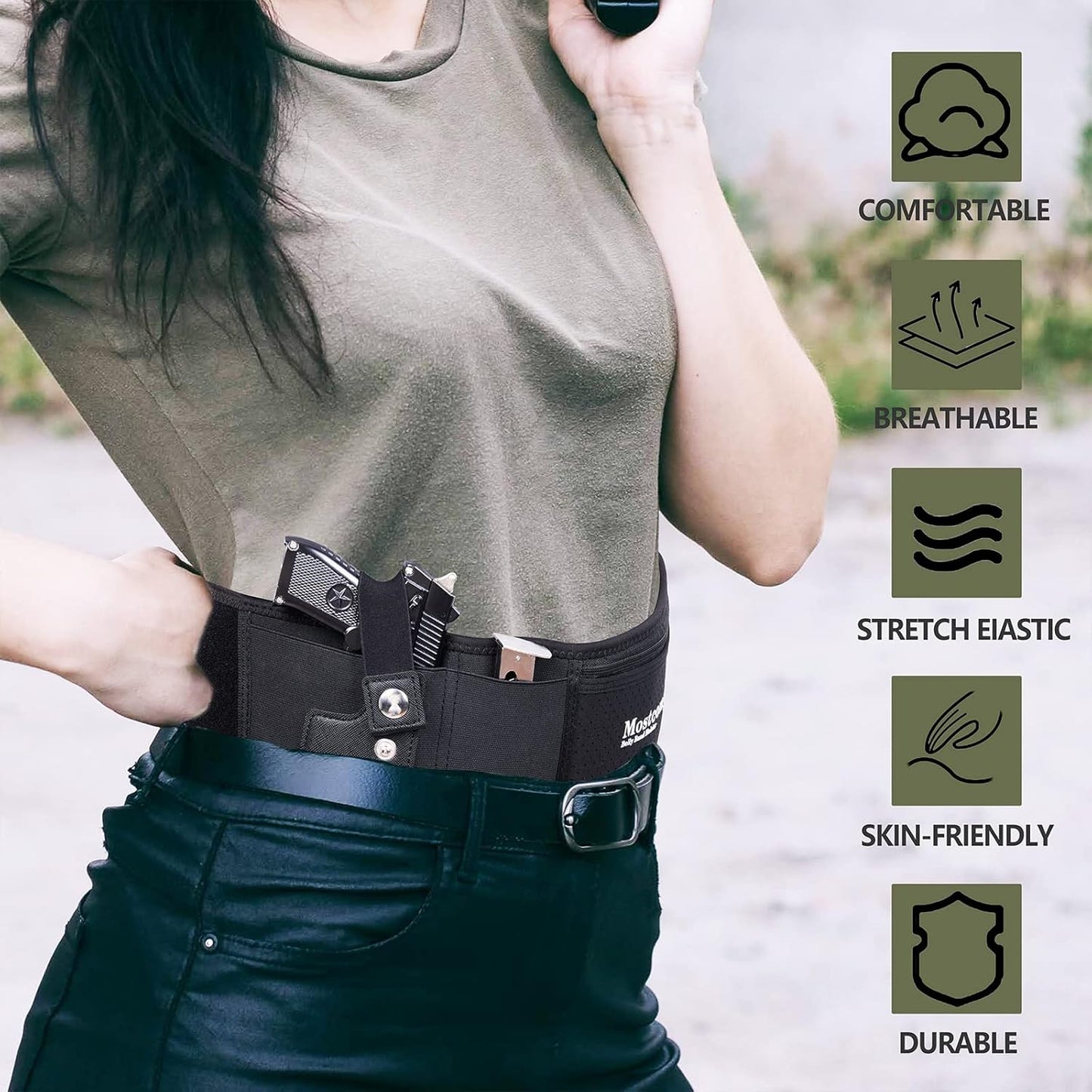 Mostcomtac Belly Band Holster - Comfortable Neoprene Gun Holster for Glock 17-43X & More