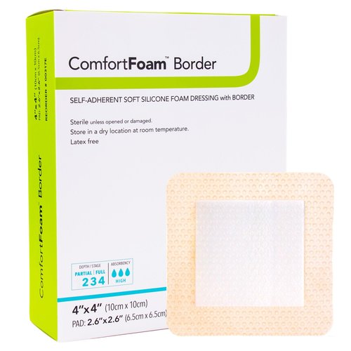 DermaRite's ComfortFoam Border, Foam Wound Dressing - Flexible and Soft Silicone, Self Adhesive, No Natural Rubber Latex - 4 in. x 4 in., 1 Count, 10 Packs, 10 Total