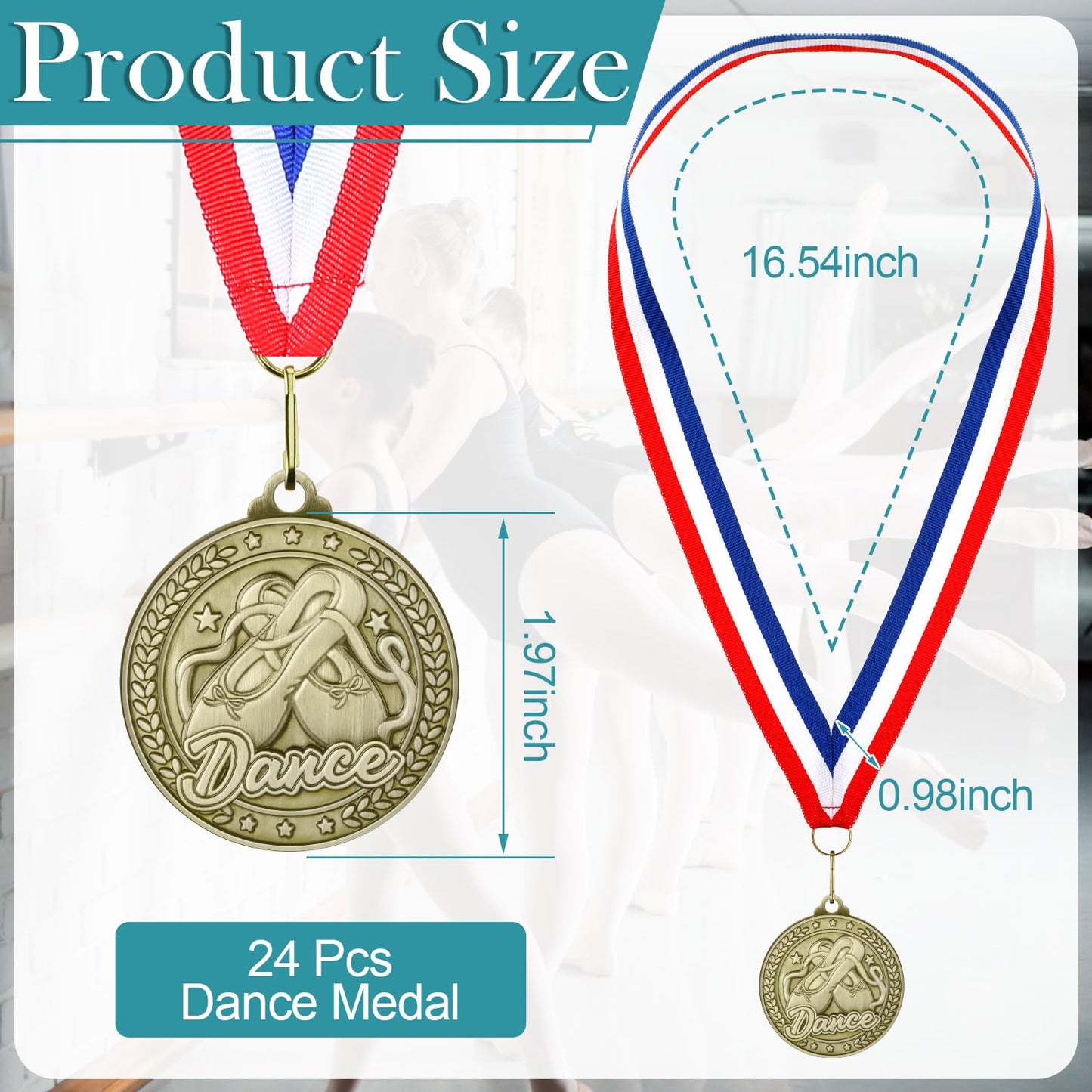 Ferreve 24 Pcs Dance Award Medals with Neck Ribbons Dance Trophy Ballet Competitions Award Prize Ballet Party Winner Gift for Dancers