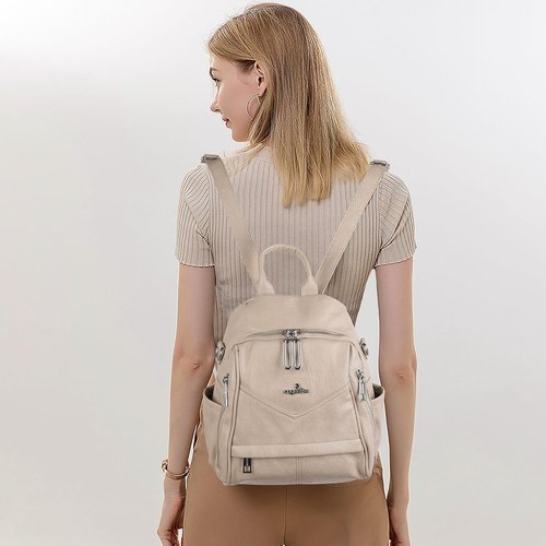 Angel Kiss Small Backpack Purse - Soft Vegan Leather Women's Fashion Handbag with Removable Strap | Apricot