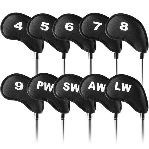 Golf Iron Head Covers Neoprene Hook and Loop Design Value 10-Piece Set for Men Women, Lightweight Headcover for Irons Soft Protection in Blue Black Pink (Black)