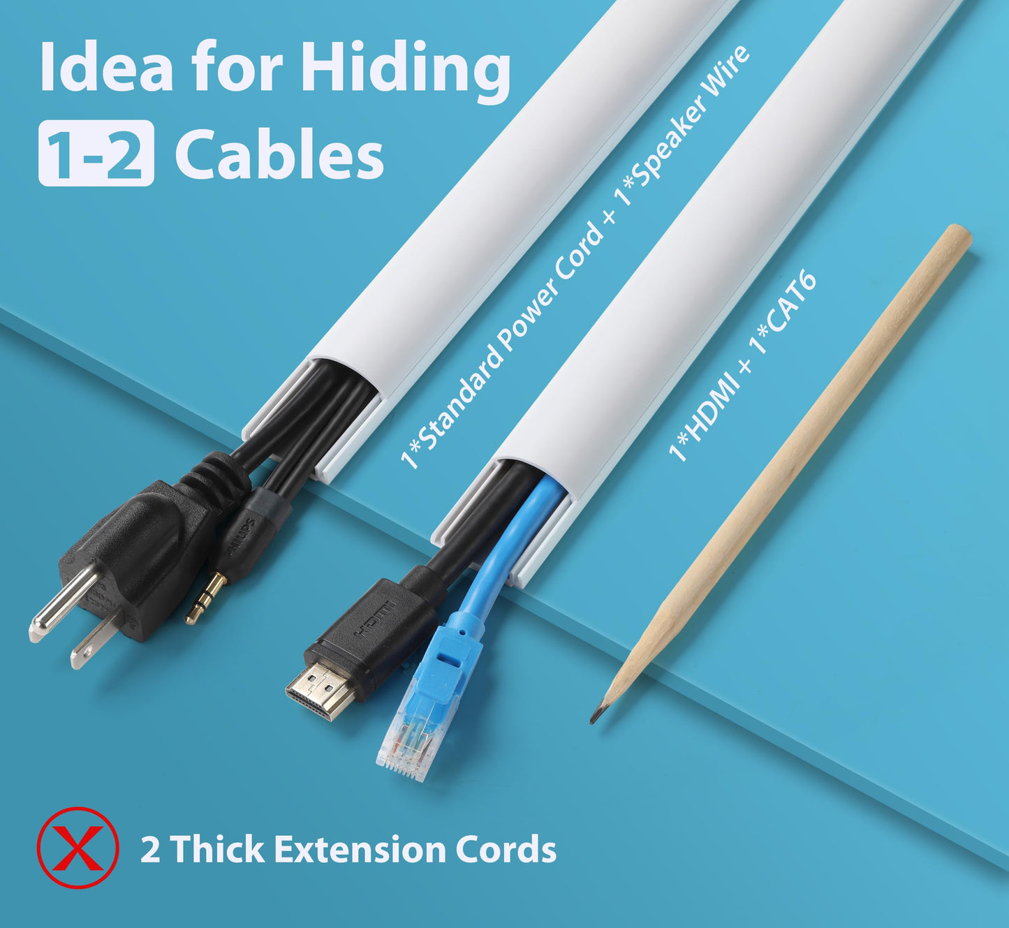 ZhiYo Cord Covers for Wires on Wall, 85in(6 x L14.2in) Cable Hider for Hiding 1-2 Cables, PVC Wire Covers for Cords on Wall Mount TV in Home or Office, White W1in x H0.41in