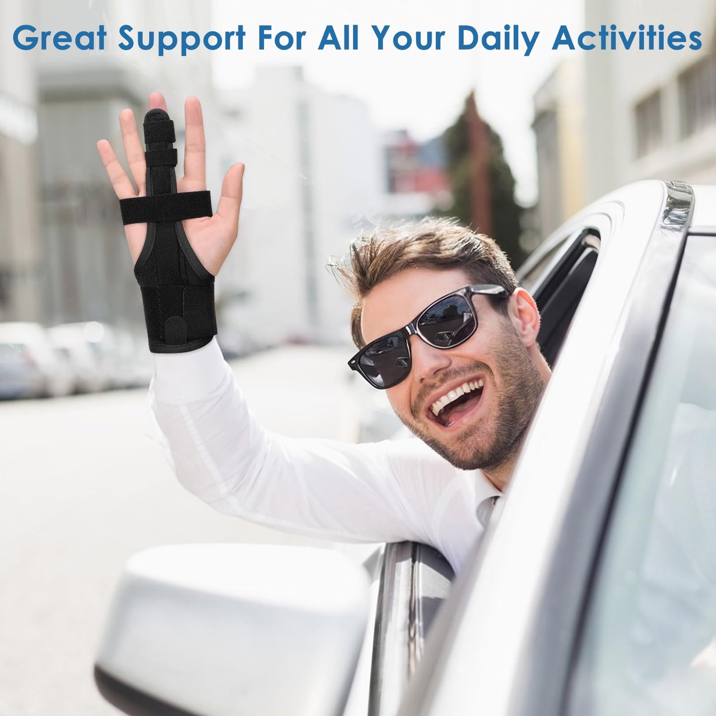 PKSTONE Full Trigger Finger Splint - Hand and Wrist Brace Support for Sprains, Pain Relief, Arthritis, Tendonitis, Fractured Finger - Adjustable Locking Straightener