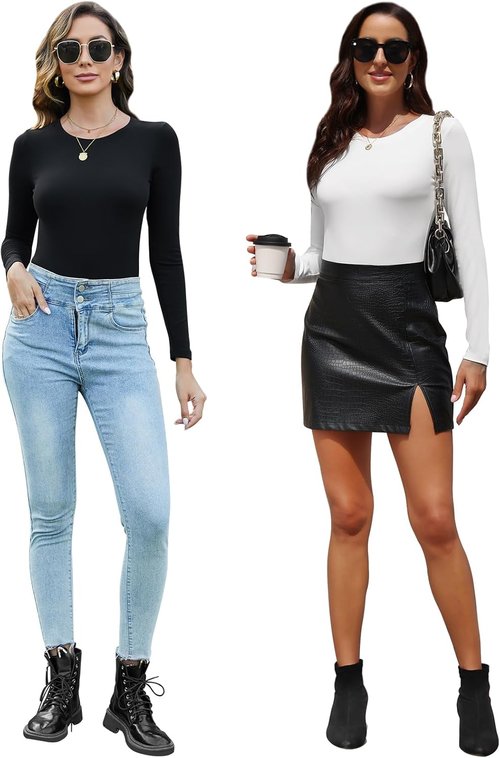 **BALENNZ Women's Long Sleeve Bodysuit - Comfortable Round Neck Top for Fall - Versatile Styles Available**