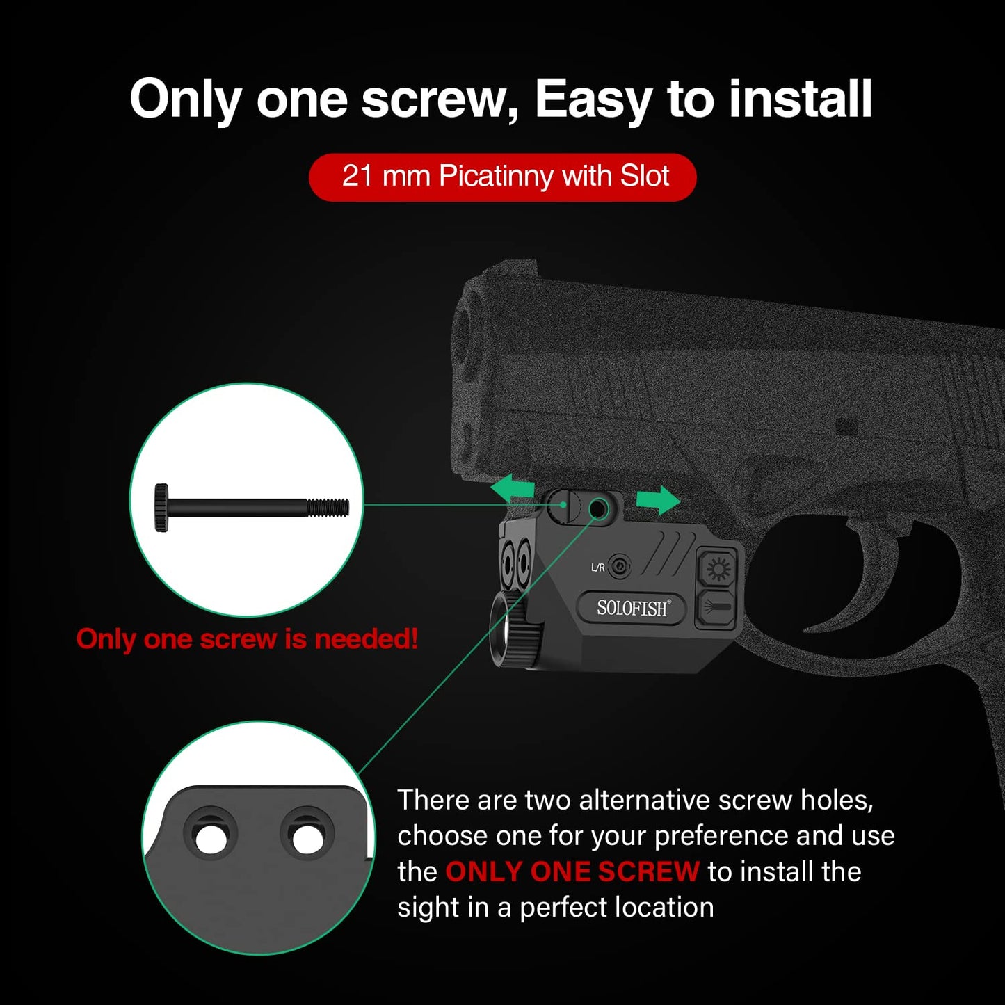 SOLOFISH 500 Lumens Pistol Light with Purple Green Laser Sight and Strobe Tactical Flashlight Combo, Weapon Light and Beams for Guns/Handguns W/a Rail