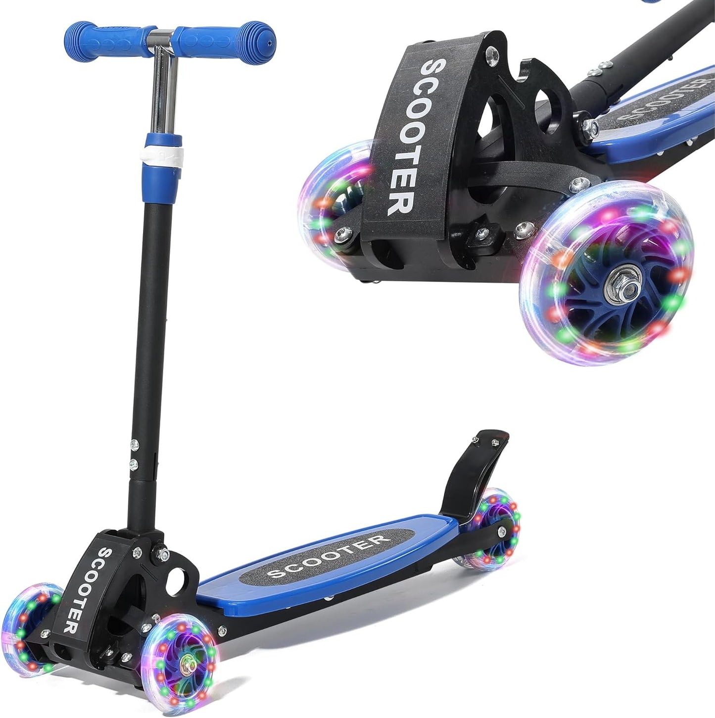 Skiennix Toddler Scooter - 3-Wheel LED Lighted Design | Adjustable Handlebar for Kids 2-7, Blue