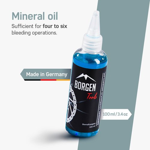 Borgen Bike Brake Bleed Kit for Magura Hydraulic Disc Brakes I Bicycle Bleed Kit with 100ml (3.4oz) Hydraulic System Mineral Oil - Made in Germany. Step by Step Instructions and Video Manual