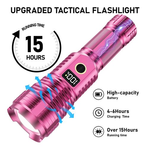 Flashlights High Lumens Rechargeable, 100,000LM LED Super Bright Flash Light, Zoomable Linternas with LCD Digital Display, 5 Mode, Waterproof, Powerful Tactical Flashlight for Emergencies Camping Gift