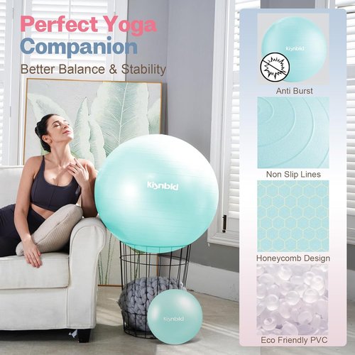 Kisnbld Exercise Ball - Extra Thick Anti-Burst Yoga & Stability Ball | 4 Sizes with Foot Pump for Home & Gym