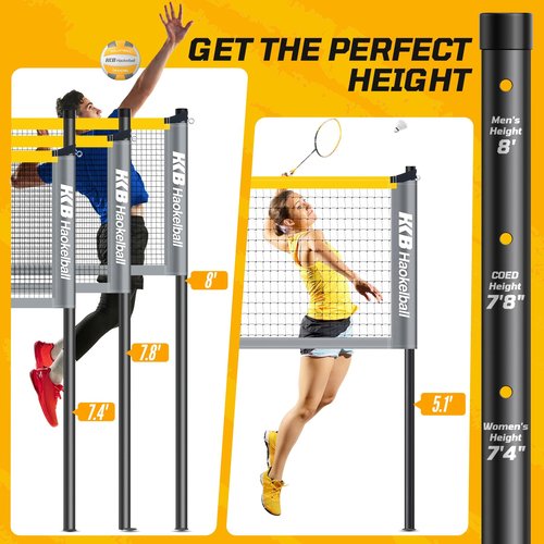 Haokelball Badminton Volleyball Net Set Combo – Adjustable Width 20-32ft & Height, with Rackets, Shuttlecocks, Volleyball, Boundary Line, Carry Bag – Badminton Sets for Backyards, Outdoor, Grass, lawn
