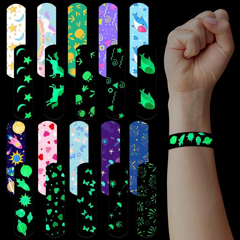 Geiserailie 300 Pcs Kids Bandages, Glow in The Dark Cartoon Bandage Cute Waterproof Neon Bandages for Kids Adults 5 Styles Adhesive Bandage Variety Pack for Scrapes Wounds First Aid for Cuts(Mixed)