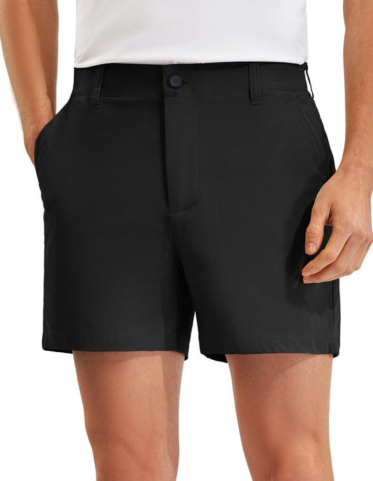 PULI Golf Shorts Men Relaxed Fit Stretch Dress Lightweight Casual Waterproof Travel Quick Dry Flat Front Shorts Black 34W×5L