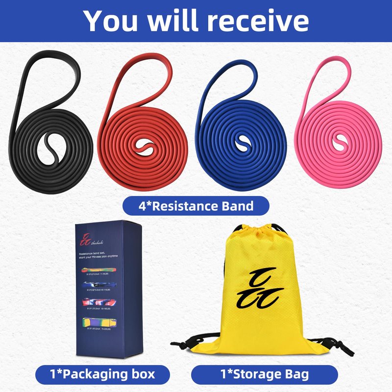 Zhazhashi Resistance Bands for Physical Therapy, 4 Levels (11-220 LBS), 81.9 in Circ, Storage Bag & Box, Natural Rubber for Home Fitness Training, Strength Building & Daily Workouts