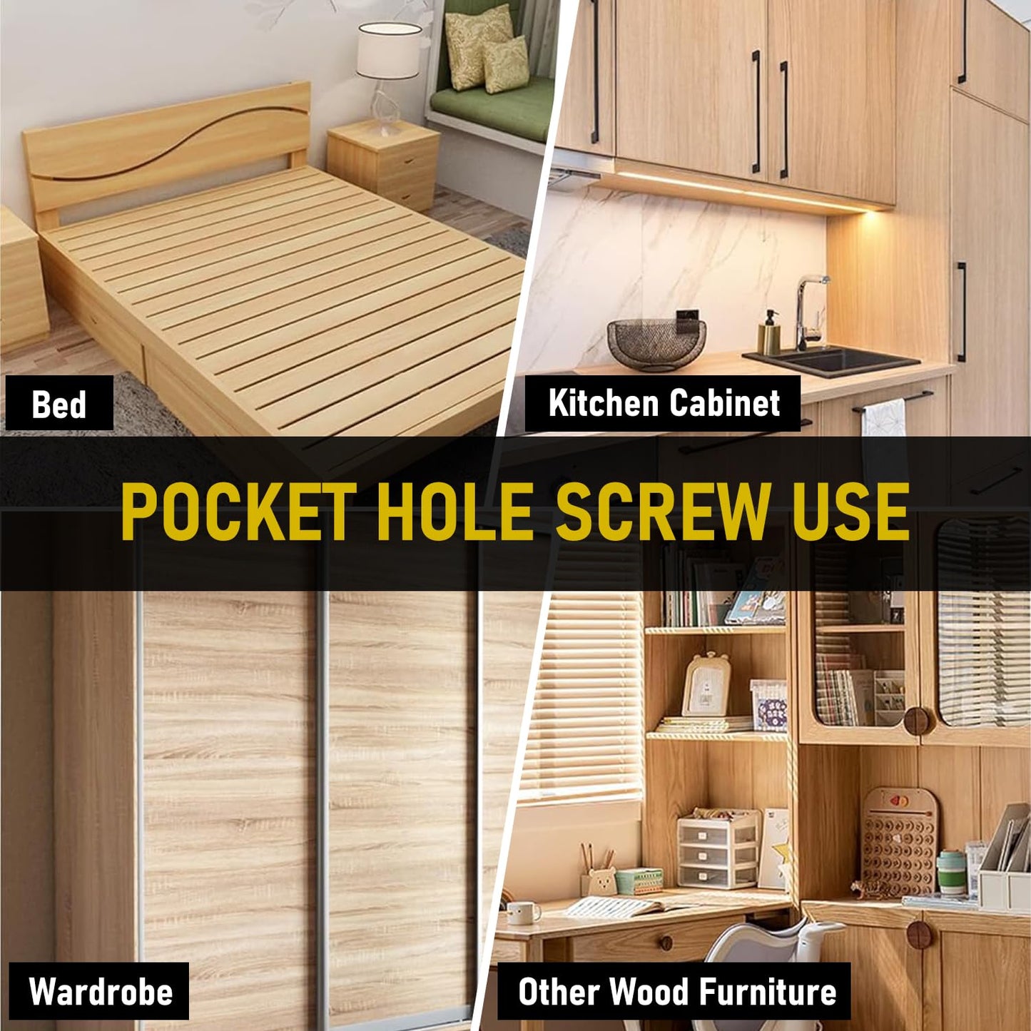 600Pcs #8 x 1 Inch Pocket Hole Screws, Interior Pocket Screw, Zinc Coated, Coarse Thread, Square Drive Washer Head, 150MM Drive Bit Included.