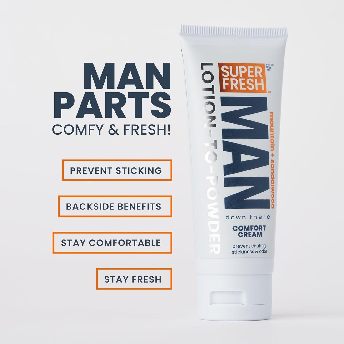 Super Fresh Ball Deodorant Powder - Comfort Cream for Men | Odor Control & Sweat Absorption, 4 oz
