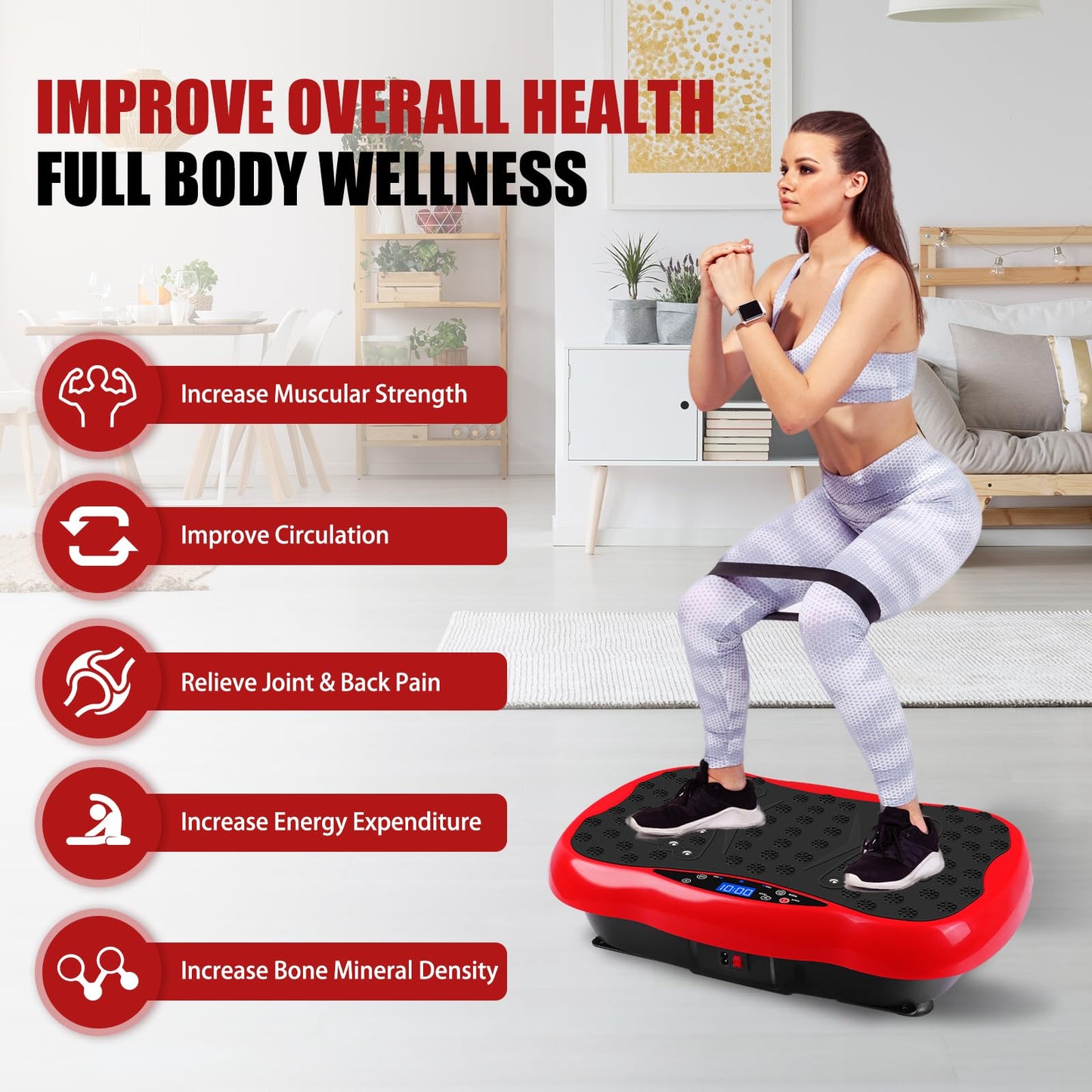 Vibration Plate Exercise Machine, Health & Fitness Full Body Vibration Platform, Portable Vibration Plate Platform for Weight Loss Home Fitness, w/Resistance Bands+Remote