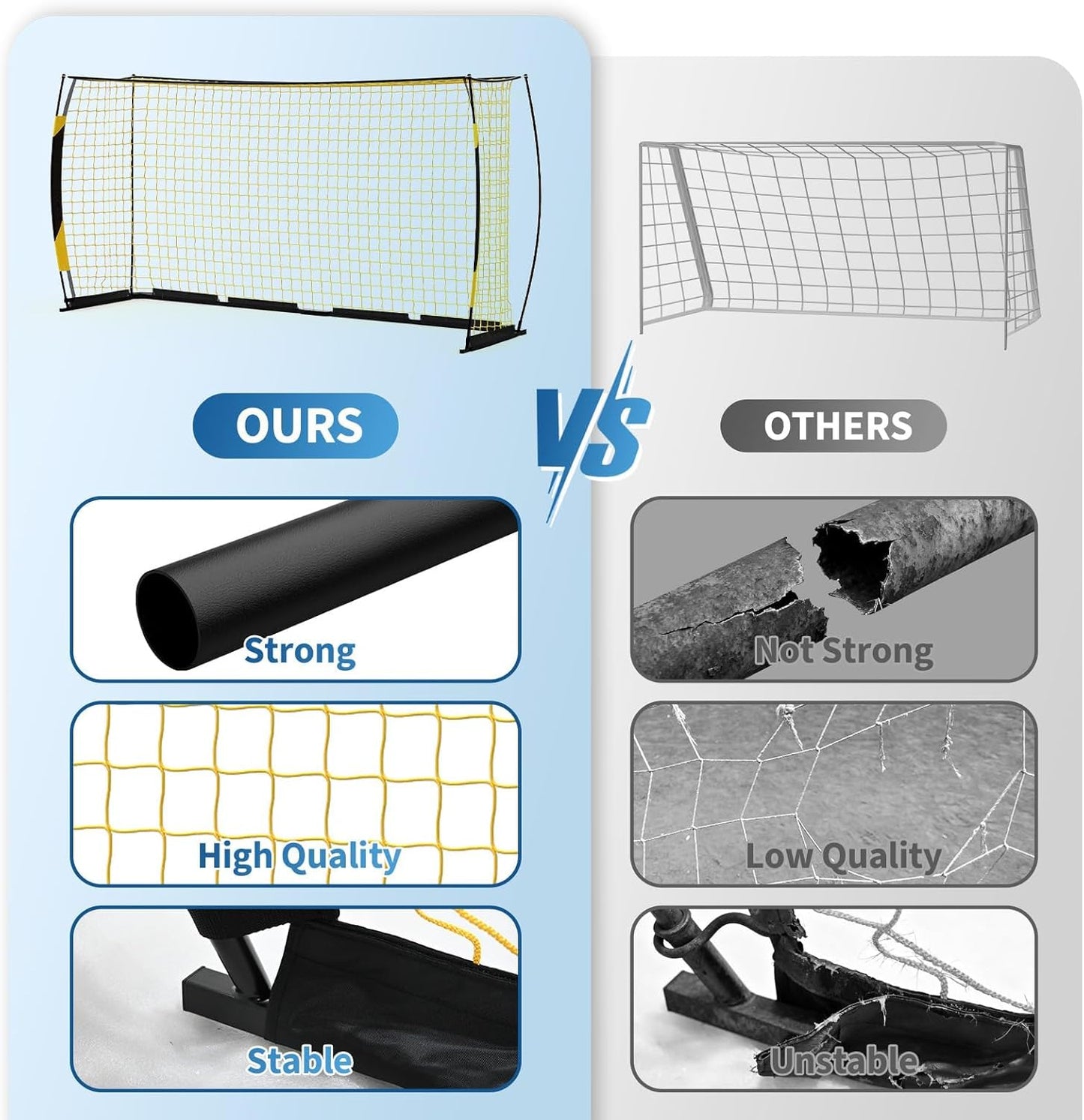 Soccer Goal | Portable 12x6 Ft & 6x4 Ft | Heavy-Duty Metal Base, Quick Setup, Weather-Resistant with Carry Bag