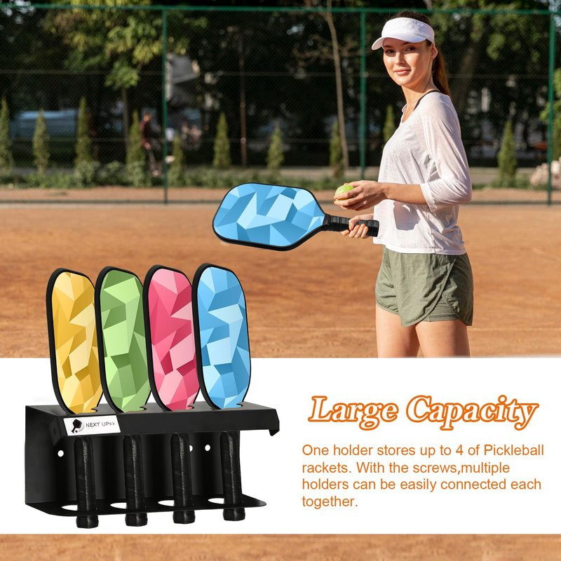 Pickleball Racket Ball Holder Holds 4/12 Paddles Pickleball Storage Rack with Label to Track Next Up Players Pickleball Paddle Holders To Fence Wall Hanging Storage Outdoor Not Include Paddles (3)