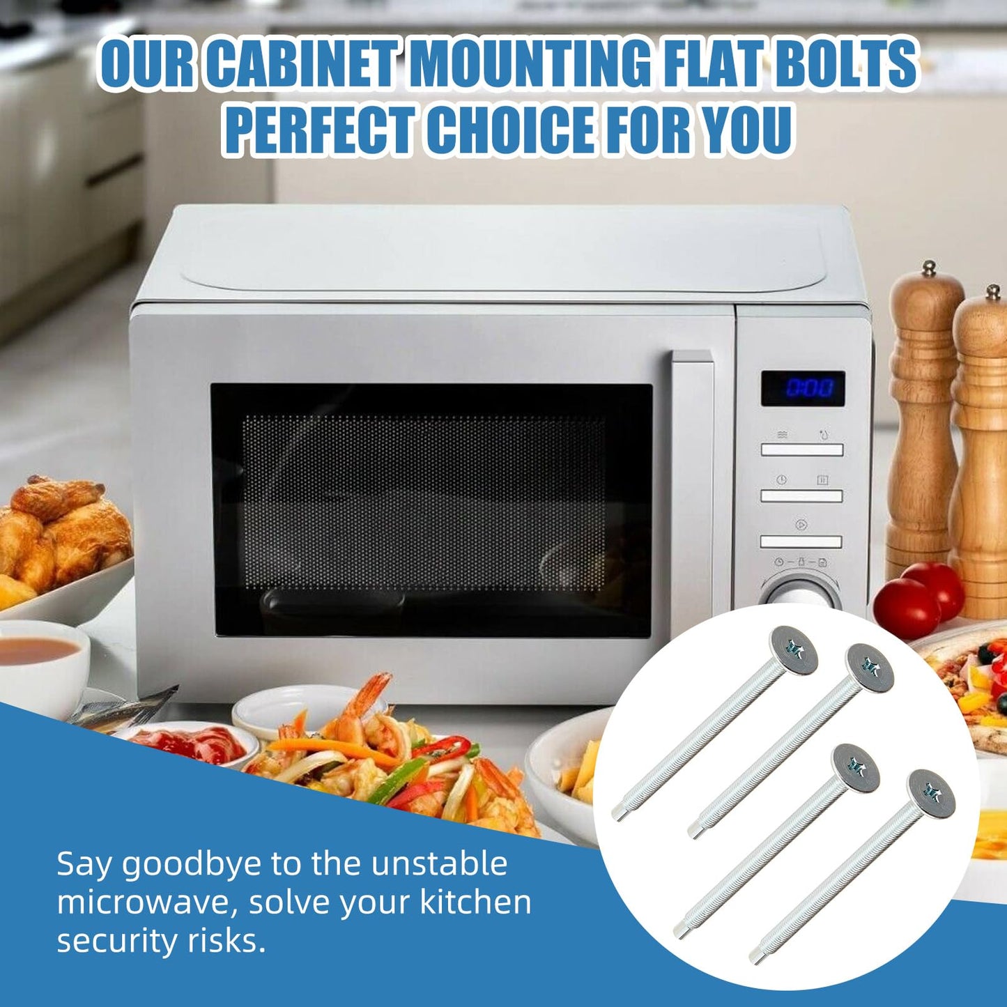 WB01X10180 Microwave Mounting Flat Bolt Easy Installation, Universal Fit |Compatible with GE, Kenmore, Hotpoint| Microwave Installation Flat Bolts（4 Pack）