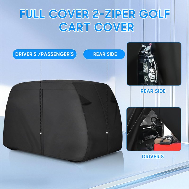 SaolGllS Golf Cart Cover for 4 Passenger, Heavy Duty 420D Waterproof Golf Cart Accessories, Fits EZGO Club Car Yamaha with Extended Roof, Windproof UV Protection Golf Cart Covers,Black