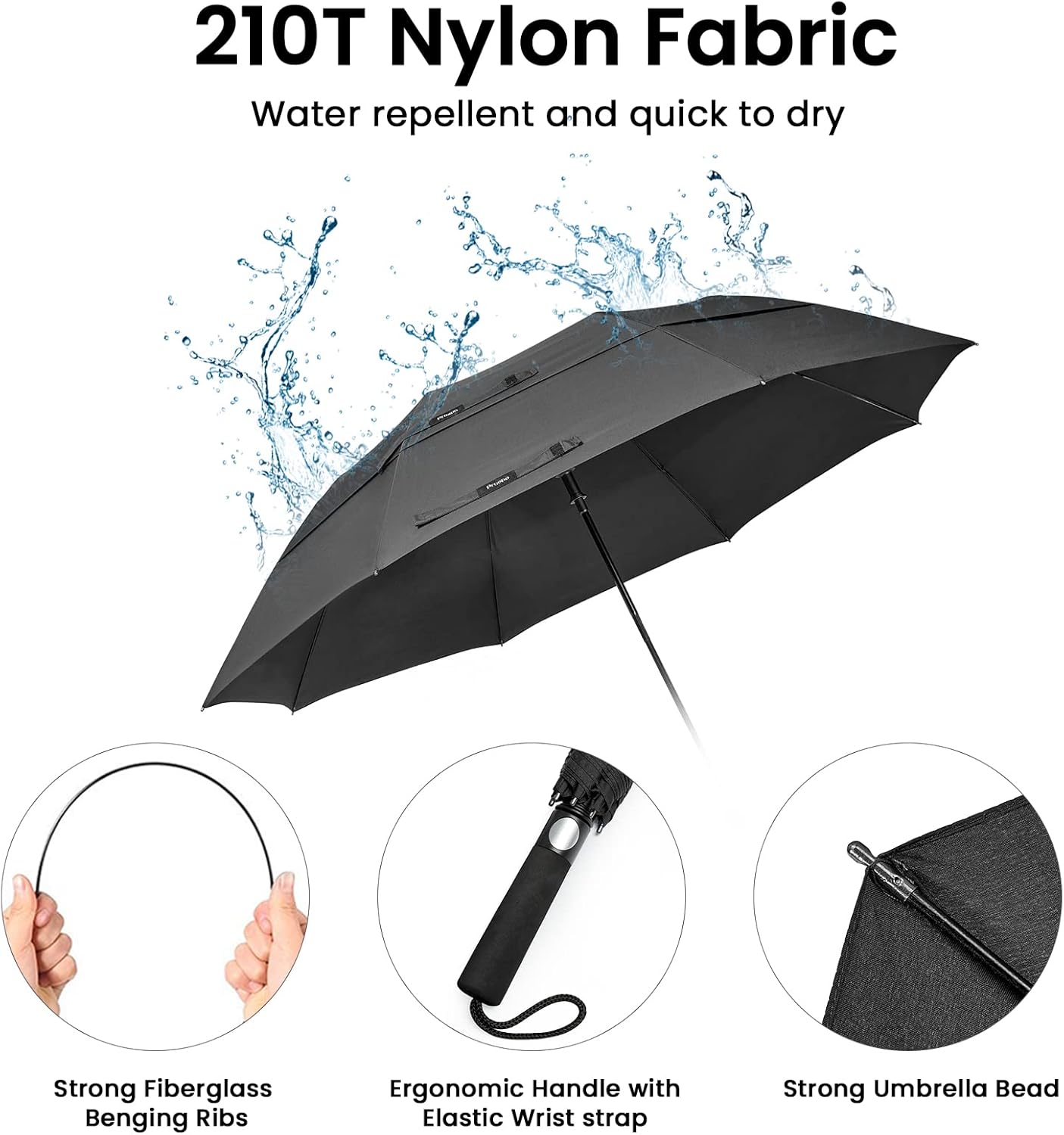 Prospo 62-Inch Portable Golf Umbrella - Oversized Double Canopy, Windproof & Waterproof Design