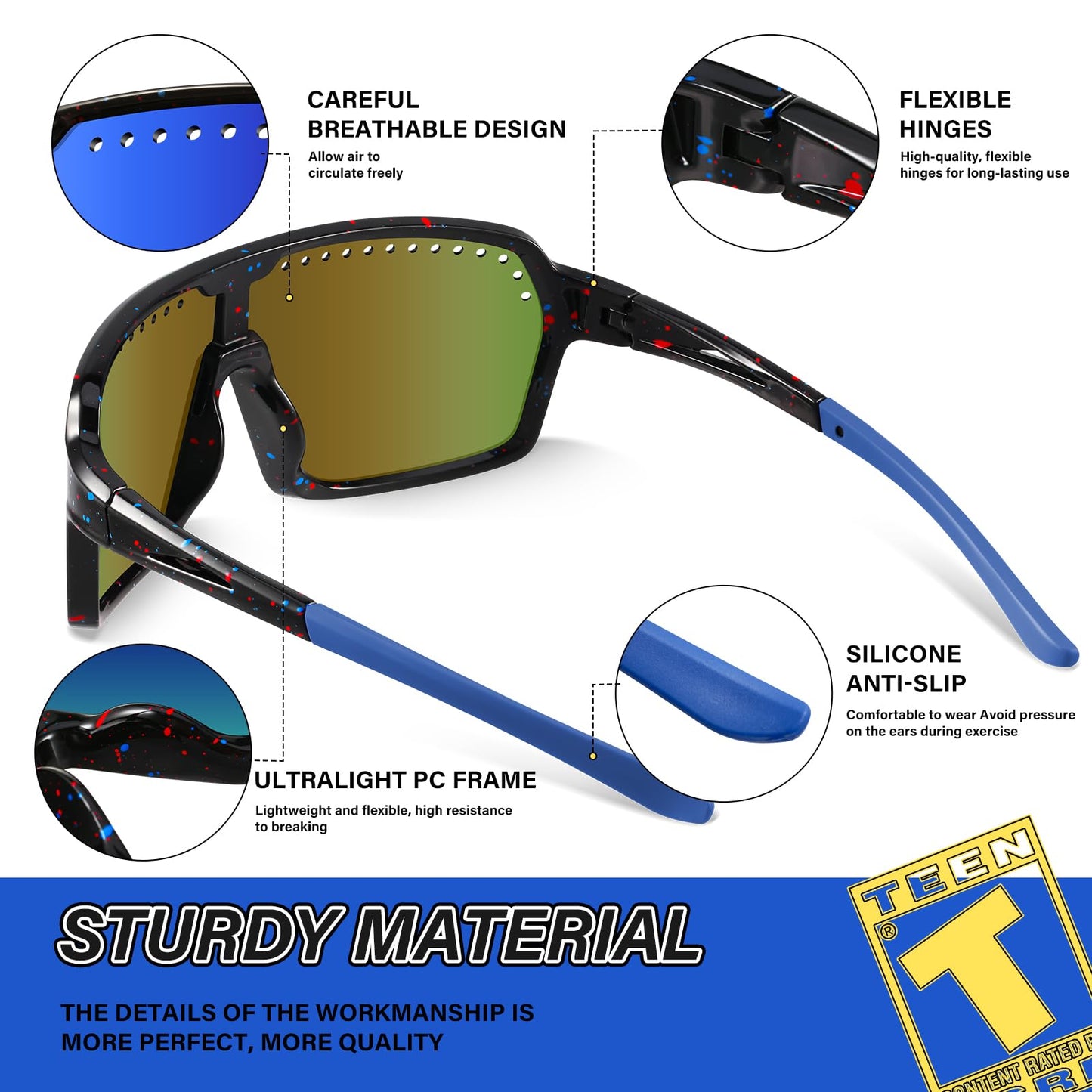 FURISHQI Polarized Kids Sunglasses Youth Baseball Sun Glasses for Softball Running Cycling Children's Eye Glasses