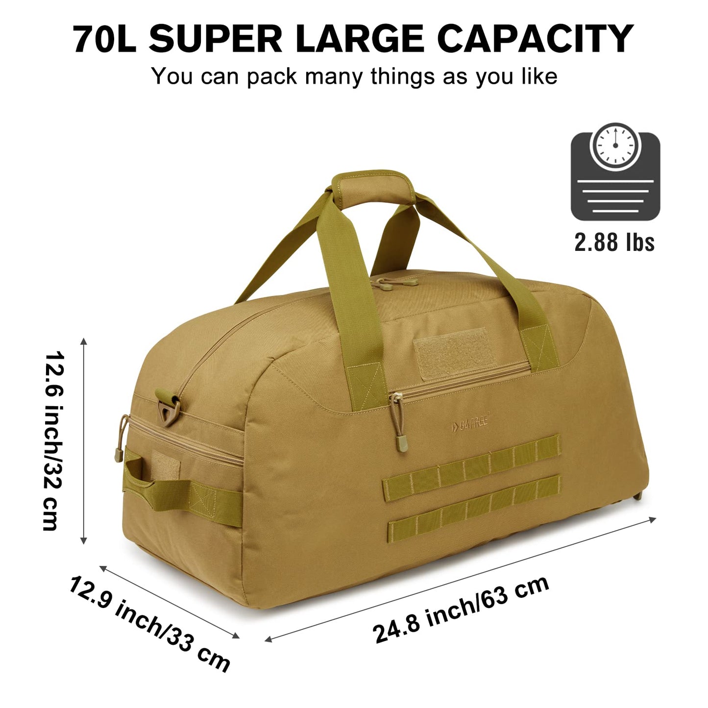 G4Free 70L Large Tactical Duffle Bag Men Sports Gym Backpack