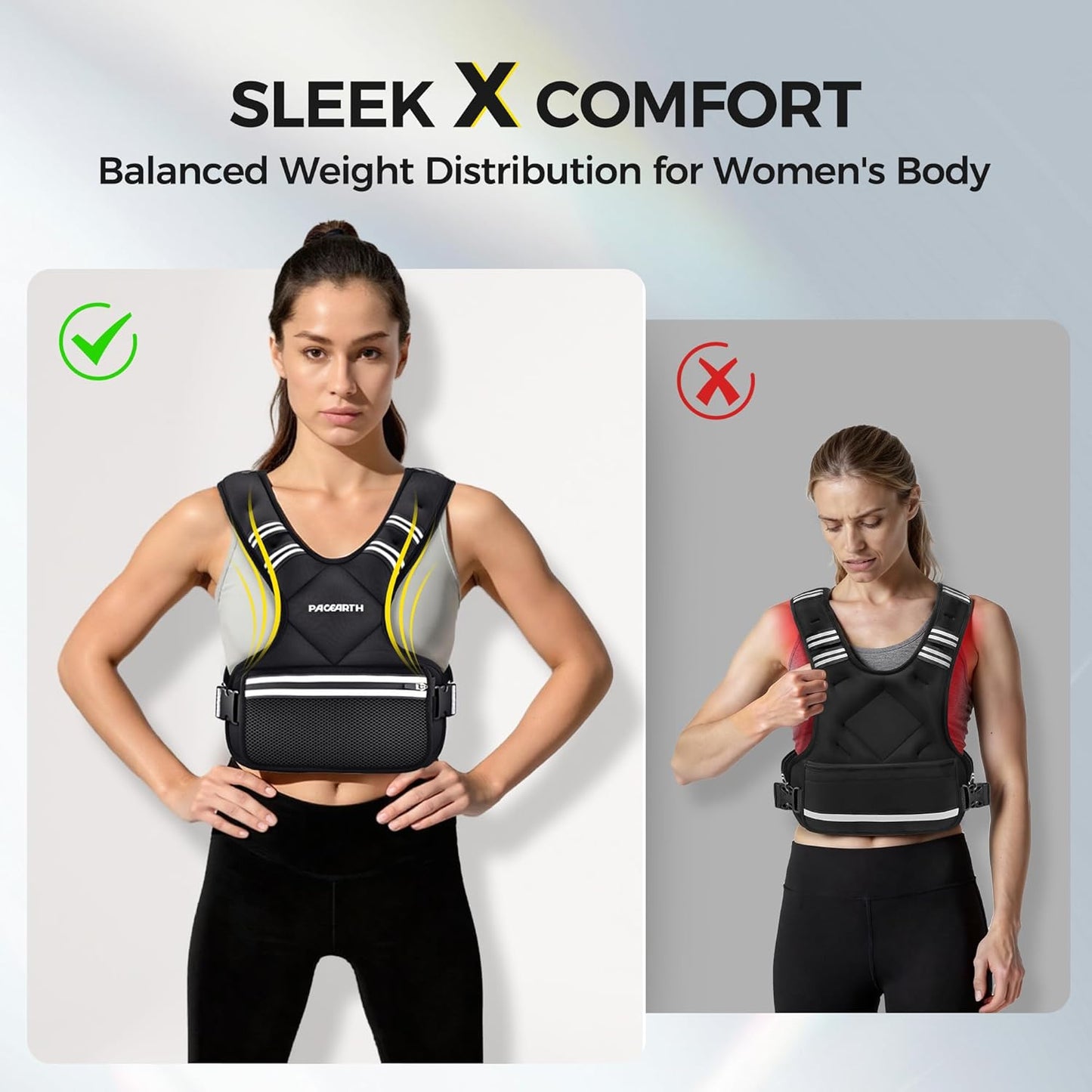 PACEARTH Adjustable Weight Vest - X-Shape Design for Home Workouts | 4-32lbs with Zipper Pouch, Pink/Gray/Black