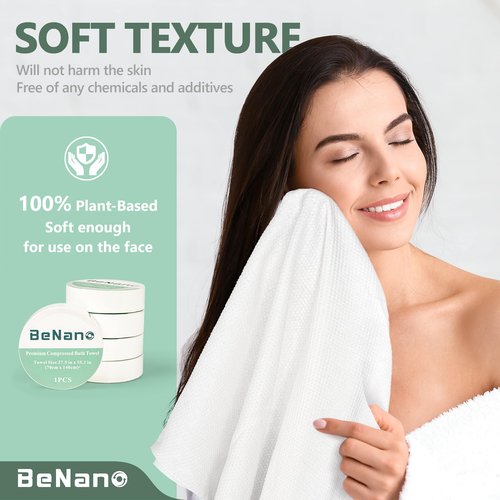 Benano Premium Compressed Towel Tablets Disposable Towel 55.1 in x 27.5 in Large Bath Towel Travel Towel Reusable for Hotel Camping Mountaineering Sports Hiking Beach Swimming Vacation (20 Pack)