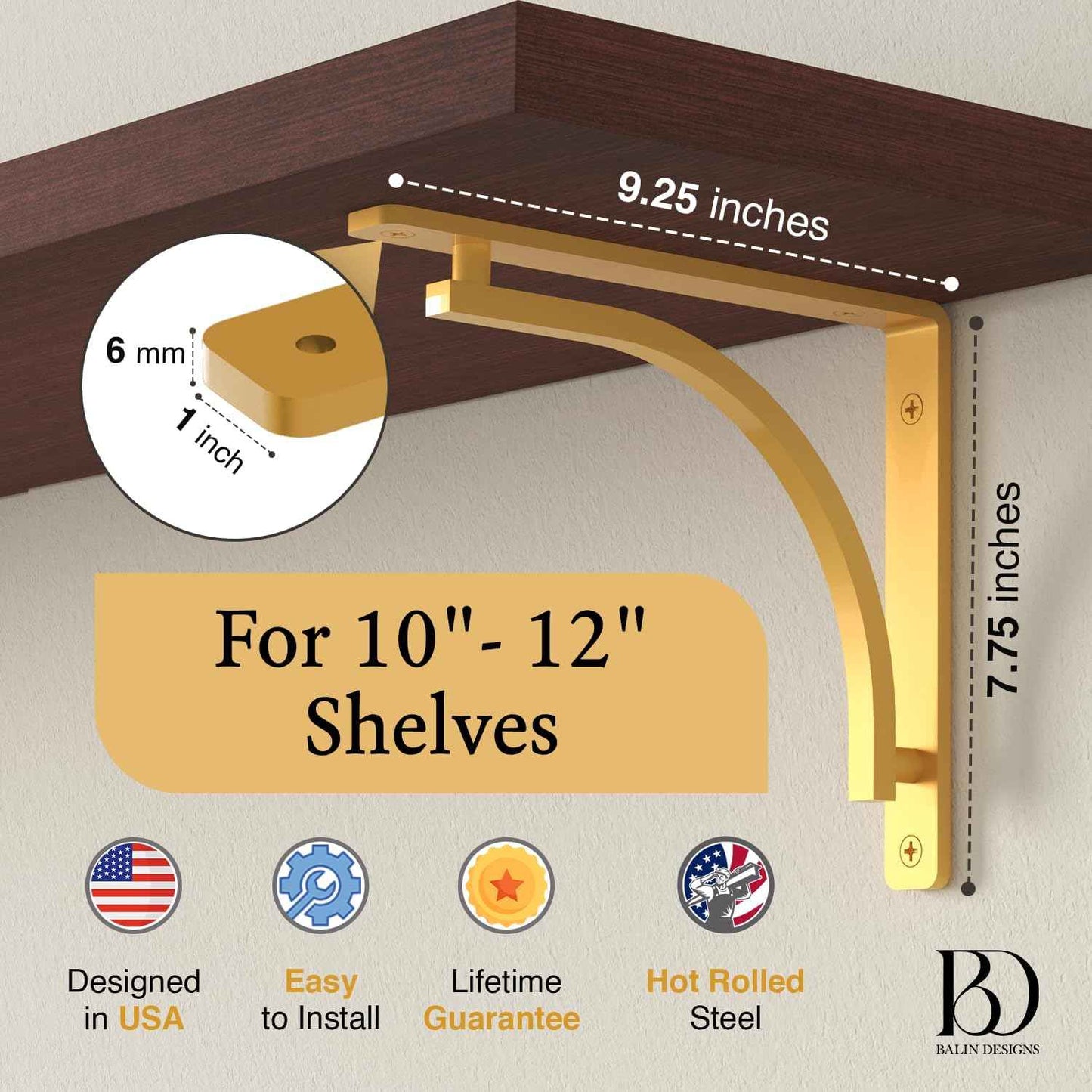 Heavy Duty 8-Inch Black Shelf Brackets - Wall Mounted L Bracket Set of 4 with Hardware