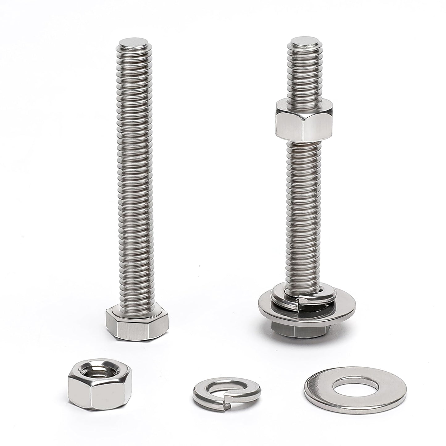 (20 Sets) 1/4-20 x 2-1/2" Hex Head Screw Bolt, Nuts, Flat Washer & Spring Lock Washers, 18-8 (304) Stainless Steel, Fully Threaded, by Skvltvfyt