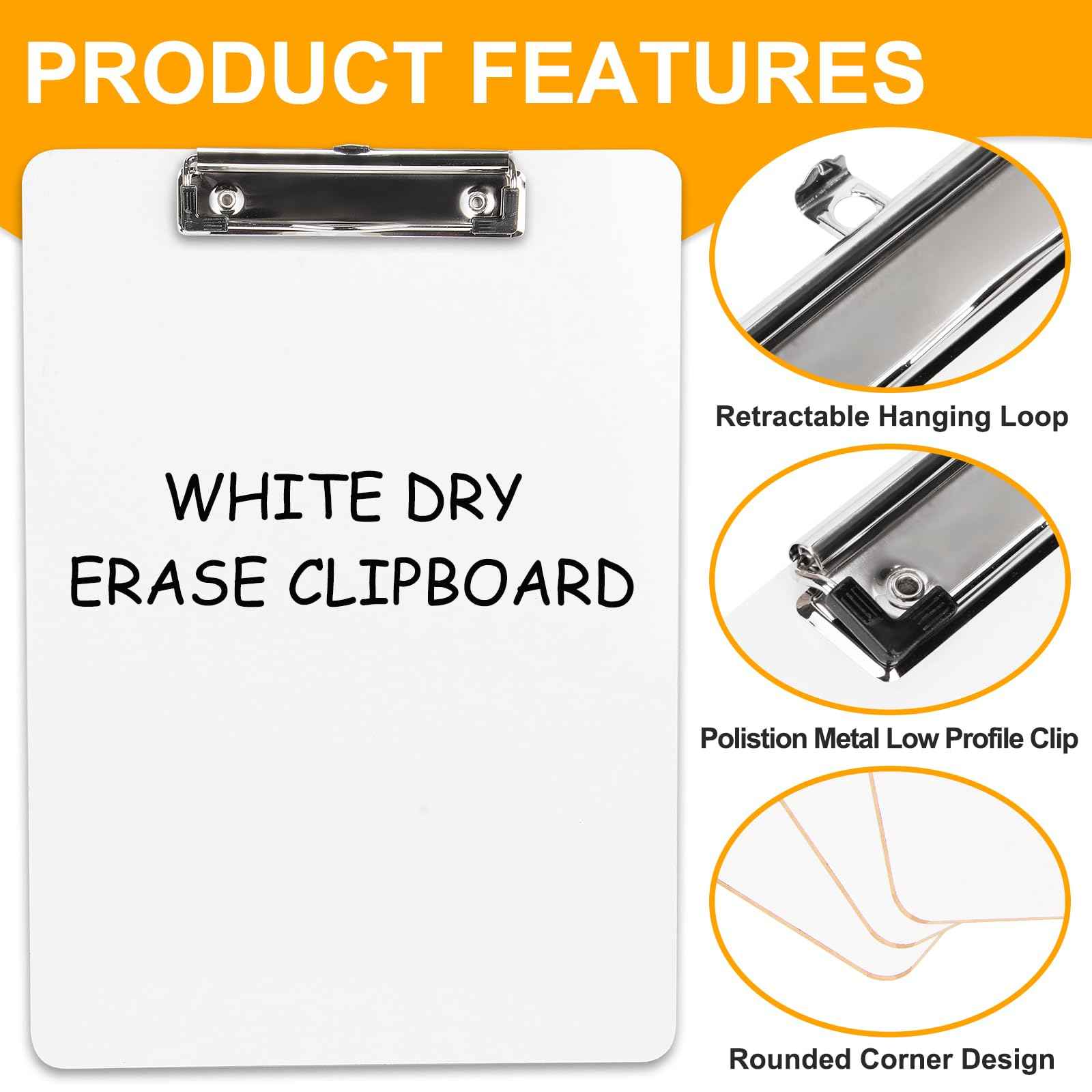 Macroclo Dry Erase Wood Clipboard 20 Pack, Hardboard Clip Board 8.5x11 for Classroom, Students, Kid, Size 9" x 12.5", Double-Sided White Board, with Low Profile Clip, Office & School Supply