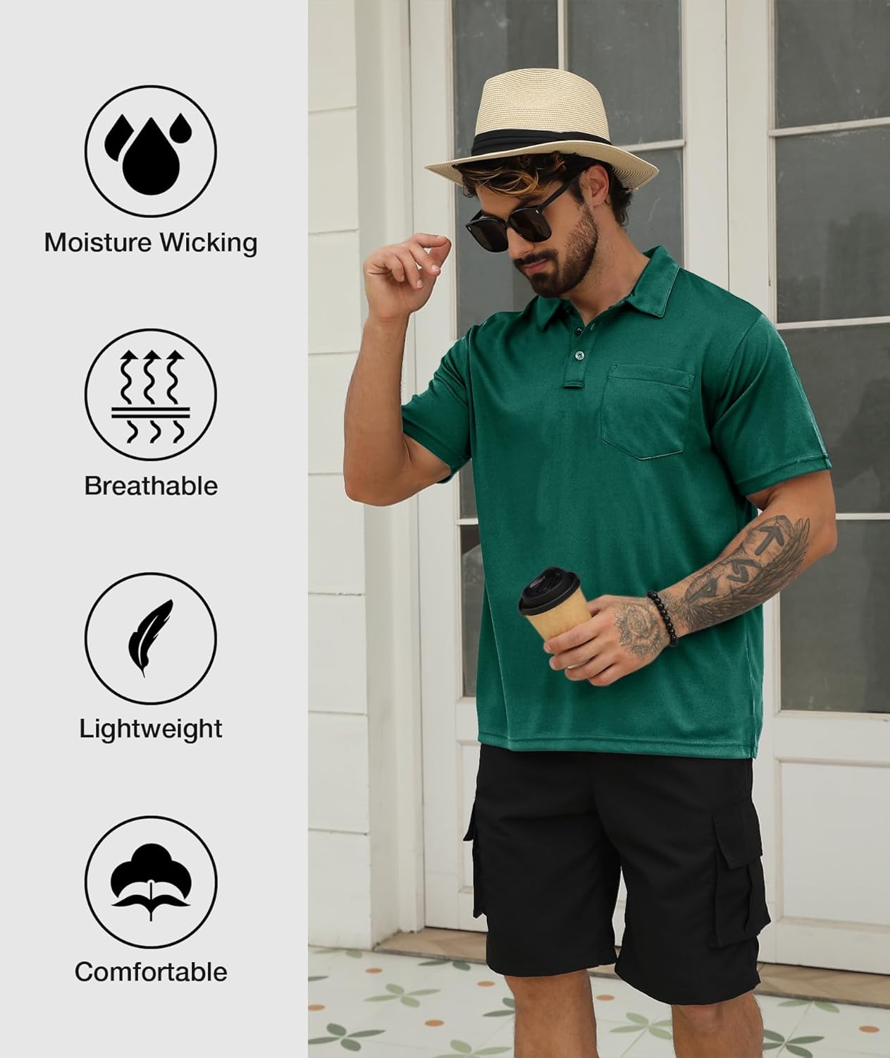 SCODI Men's Pocket Polo Shirts - Moisture-Wicking Short Sleeve Golf T-Shirts | 5-Pack Casual Athletic Wear