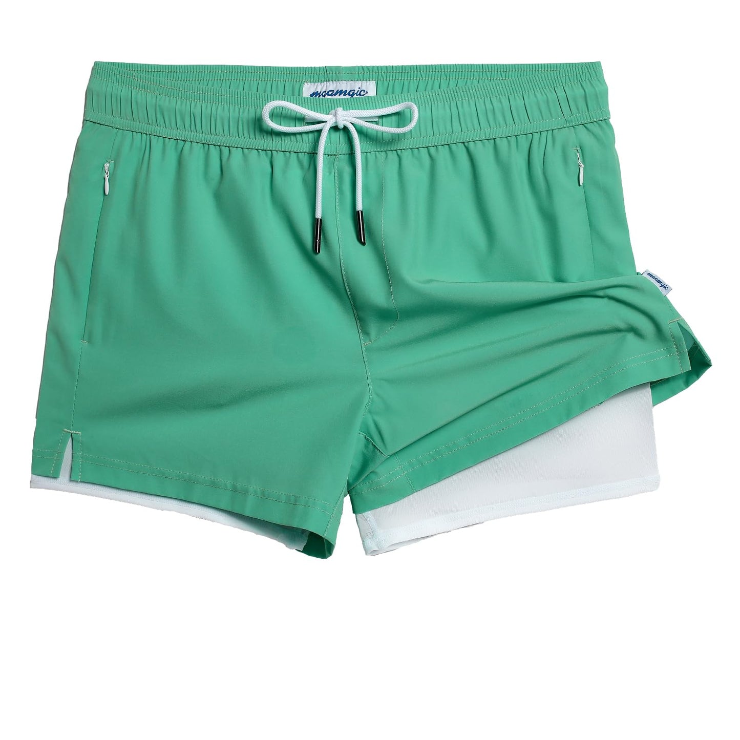 maamgic Mens Swim Trunks with Compression Liner Short Stretch Mens Bathing Suit Quick Dry Swimming Trunks Swimsuit Green Medium