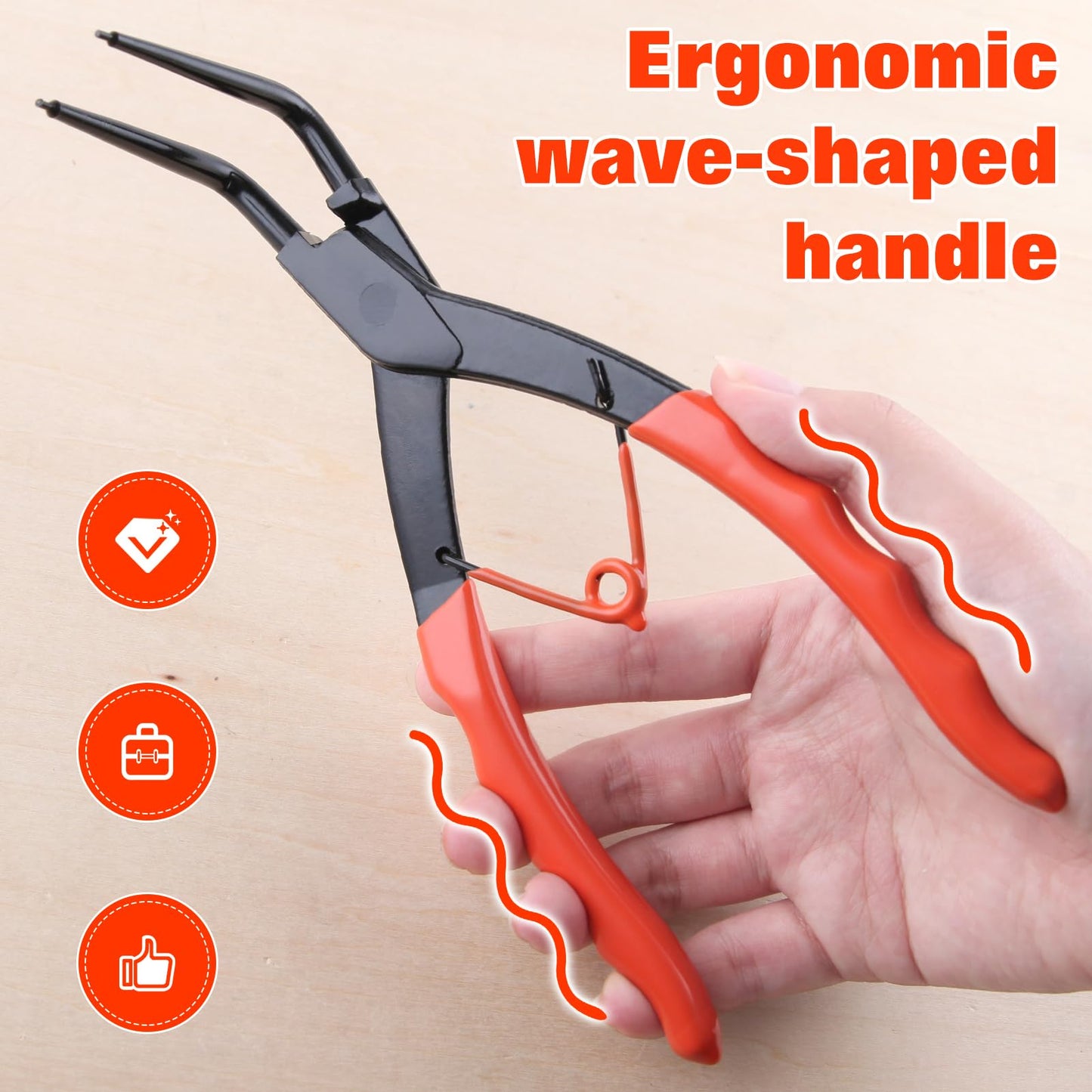 LEONTOOL Internal Master Cylinder Snap Ring Pliers 90 Degree Long Nose Pliers Heavy Duty Retaining Ring Plier with PVC Handle, Bent Lock Circlip Plier Internal Ring Remover for Trucks Motorcycles Cars