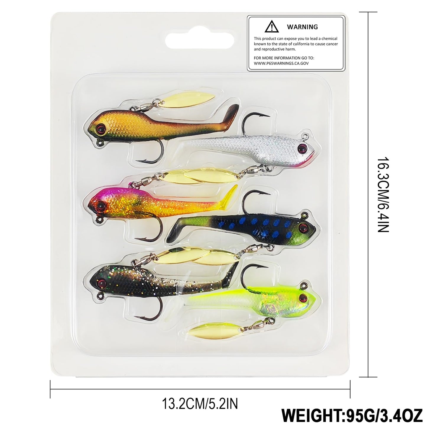 FREE FISHER 6Pcs Pre-Rigged Soft Lures Jig Head Paddle Tail Swimbaits with Spinner Blades for Bass Trout Walleye Crappie Fishing 2.6in/0.4oz