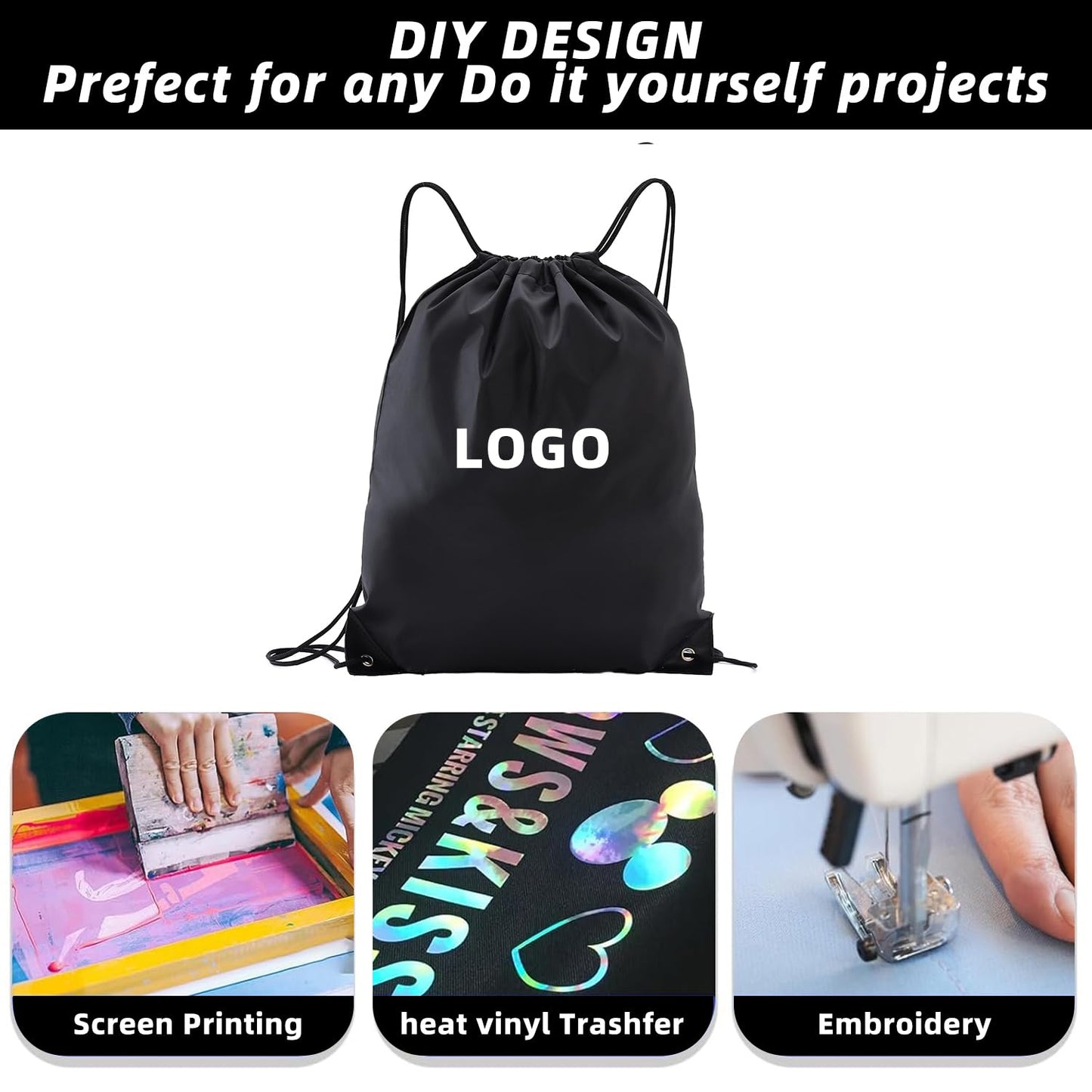 Haokuaile Drawstring Backpacks, 20 Pack — Ideal for Parties, Classroom Activities, Group Events & Giveaways (20, Black)