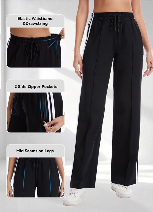 Houmous Women's Wide Leg Cotton Sweatpants - Stretchy Lounge Jogging Pants with Zip Pockets