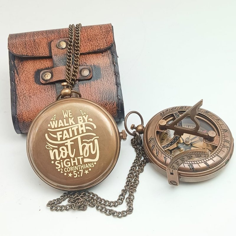 We Walk by Faith Engraved Compass Gift for Men - Baptism Gifts for Boys – Faith Compass Gift for Godson, Son, or Grandson - Gifts for Men - Religious Jewelry Best - Best Graduation Gift for Students