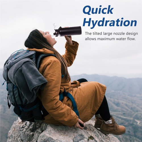 Auto Spout Lid for Hydro Flask Wide Mouth 12-64 oz Bottles, Flip Top Replacement Lid for Other Brands Wide Mouth Bottles with Button Lock & Soft Handle